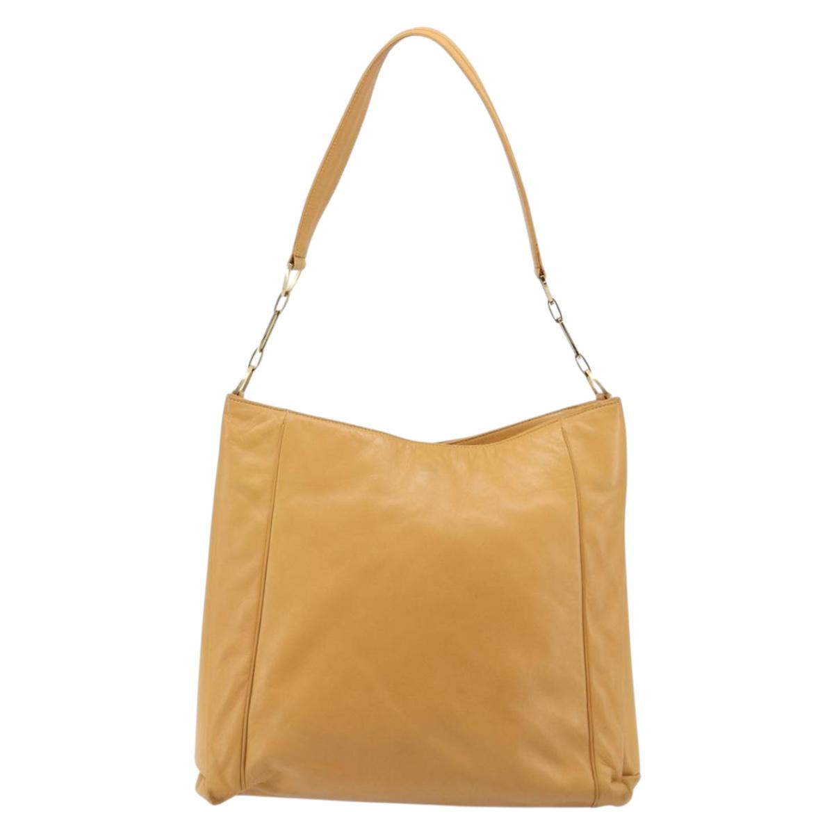LOEWE Anagram Chain Shoulder Bag Leather Beige Gold Auth 185098