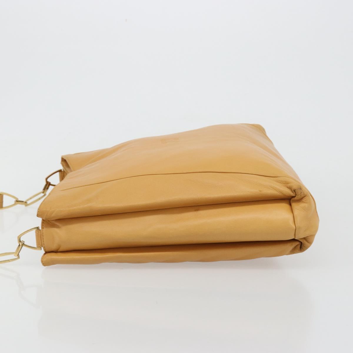 LOEWE Anagram Chain Shoulder Bag Leather Beige Gold Auth 185098