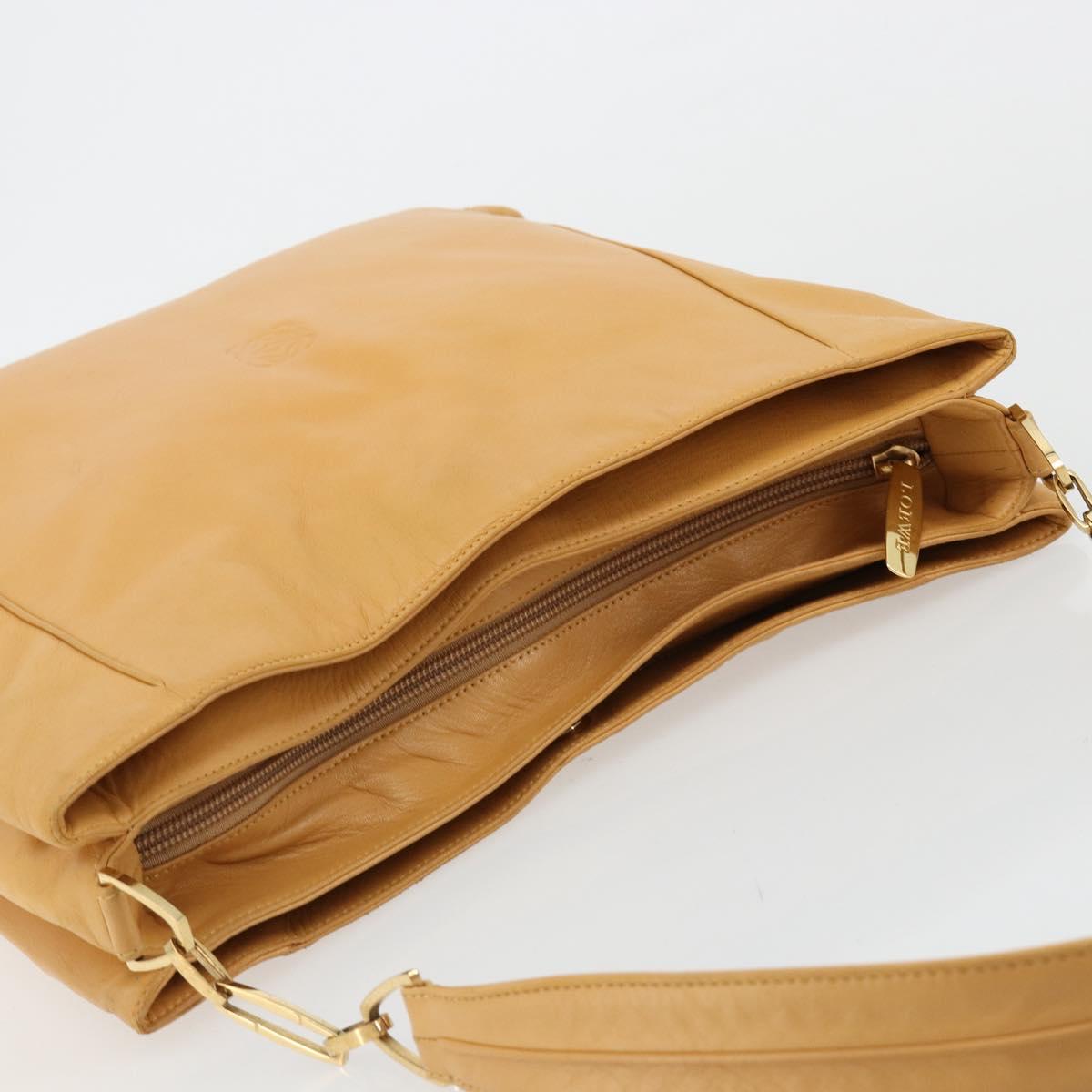 LOEWE Anagram Chain Shoulder Bag Leather Beige Gold Auth 185098