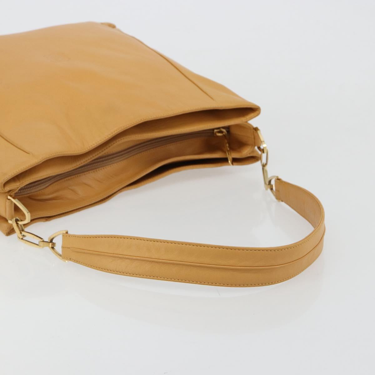 LOEWE Anagram Chain Shoulder Bag Leather Beige Gold Auth 185098