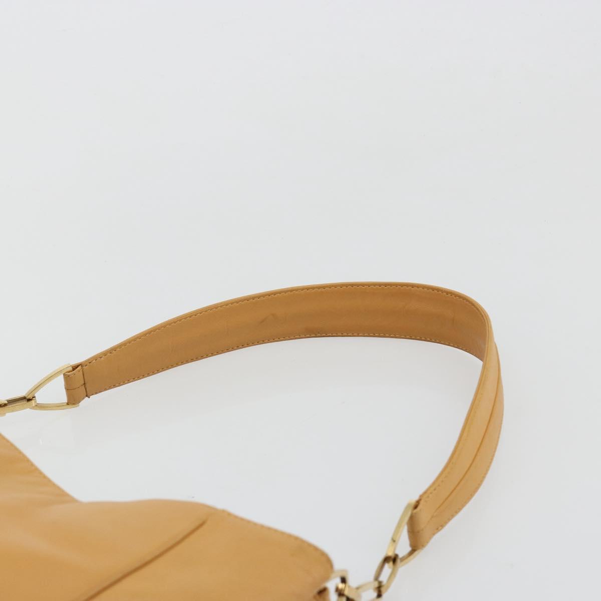 LOEWE Anagram Chain Shoulder Bag Leather Beige Gold Auth 185098