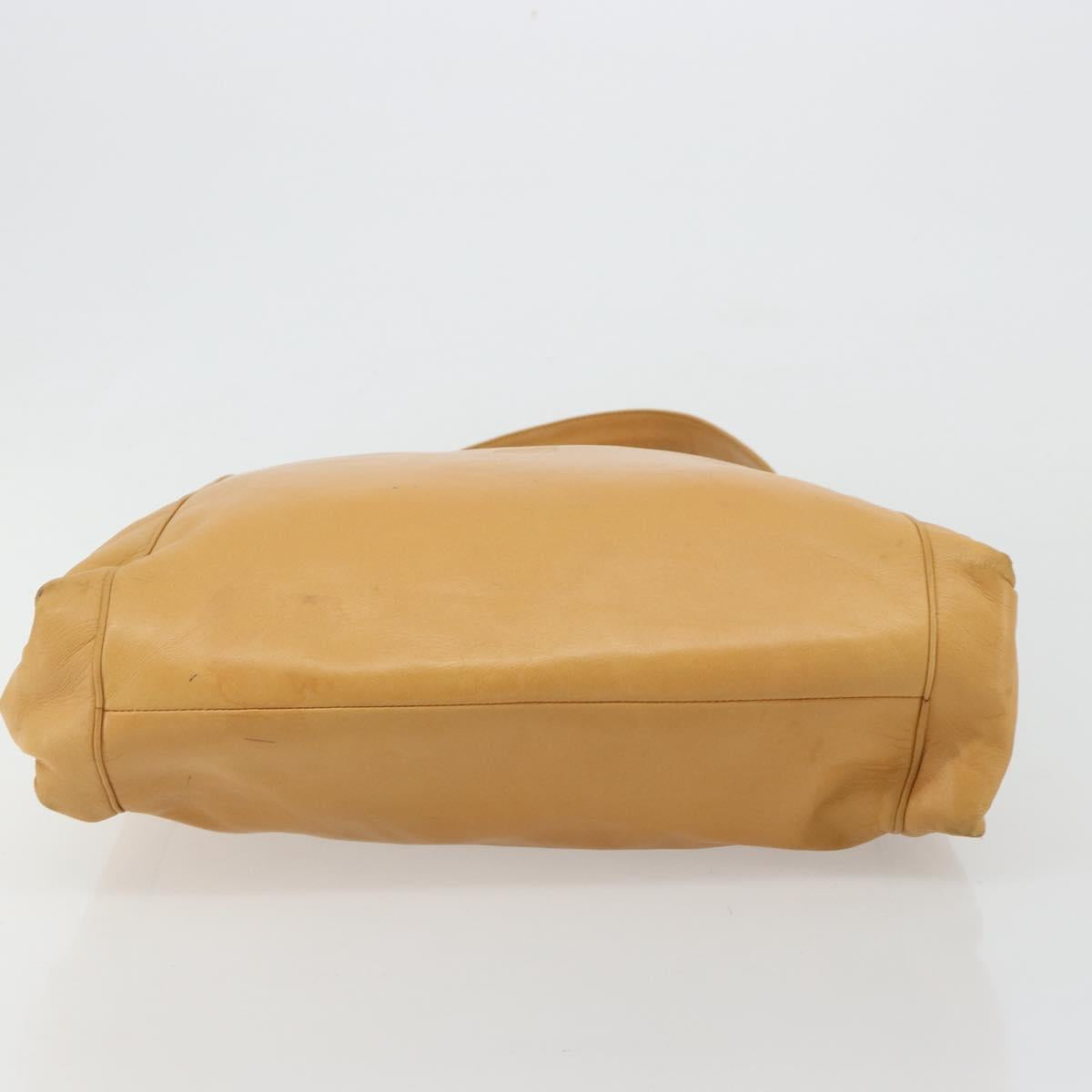LOEWE Anagram Chain Shoulder Bag Leather Beige Gold Auth 185098