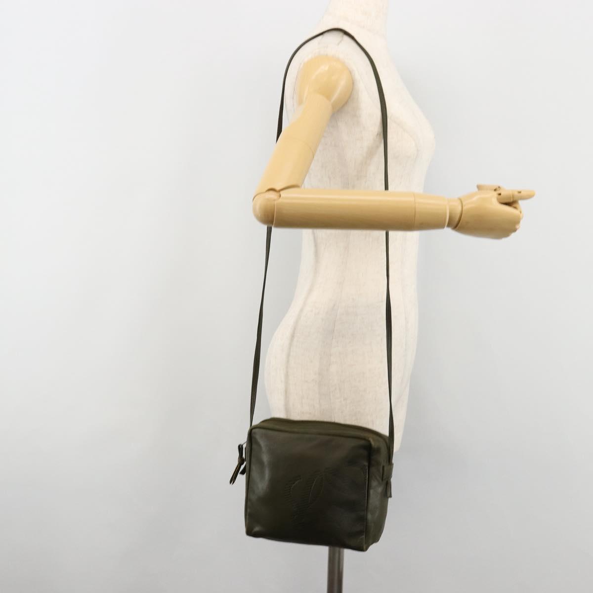 LOEWE Anagram Shoulder Bag Leather Khaki Auth 185099