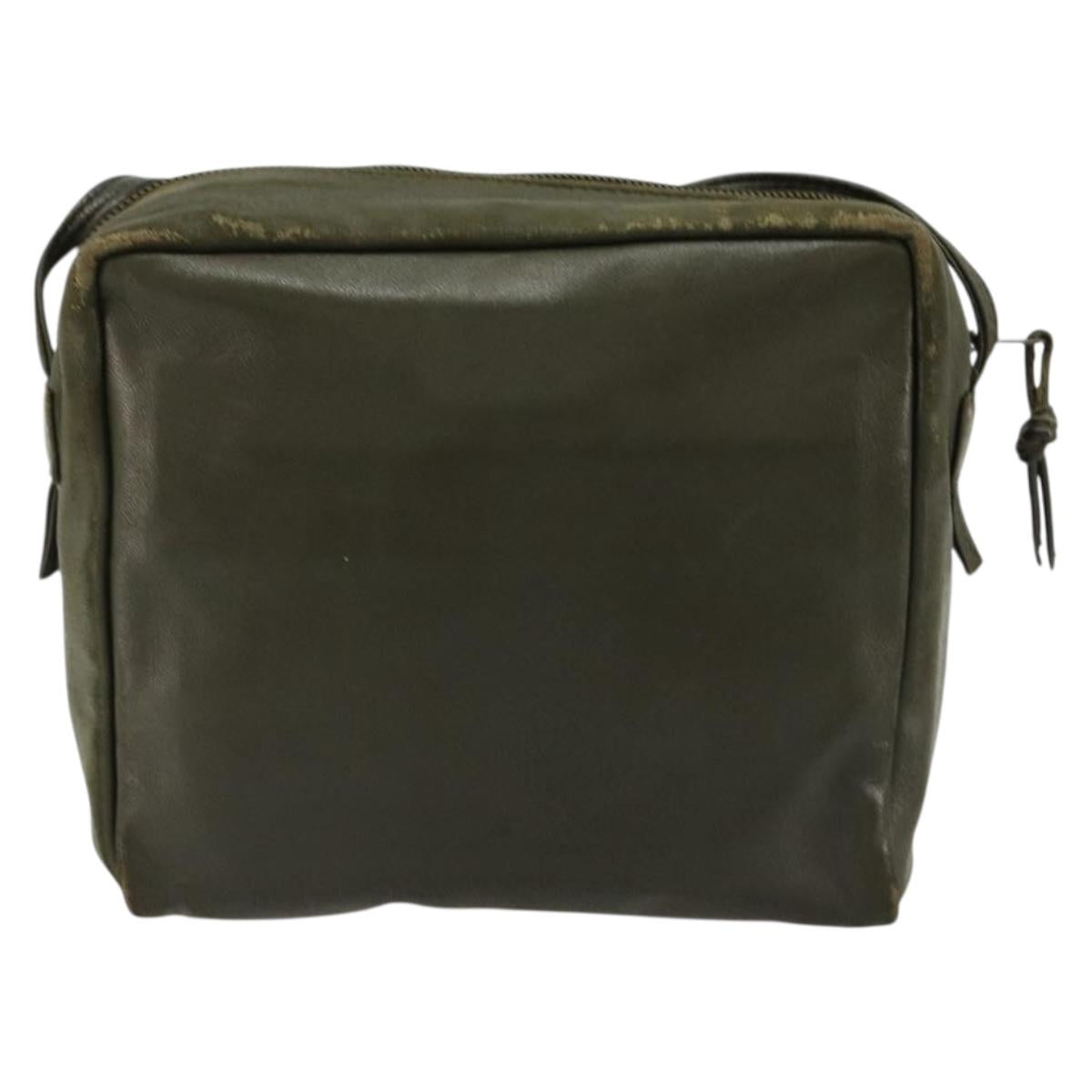 LOEWE Anagram Shoulder Bag Leather Khaki Auth 185099