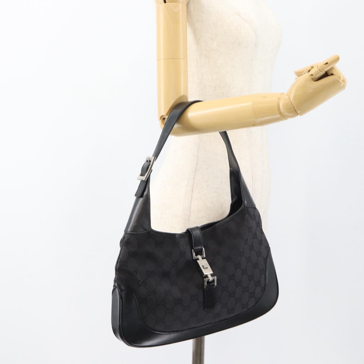 GUCCI GG Canvas Jackie Shoulder Bag Black Silver 001 3306 Auth 185100