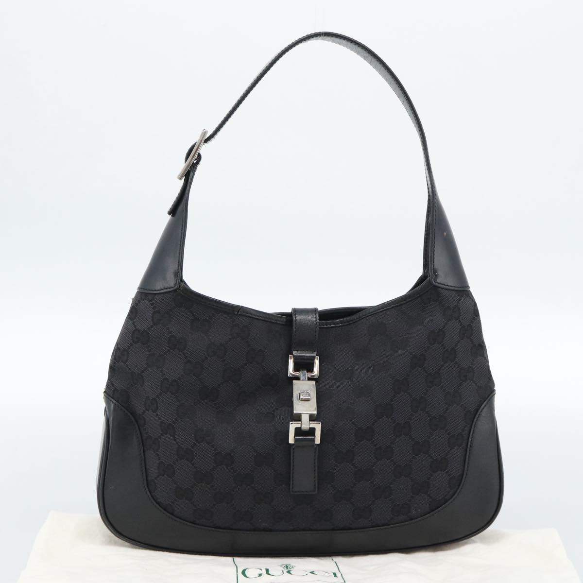 GUCCI GG Canvas Jackie Shoulder Bag Black Silver 001 3306 Auth 185100