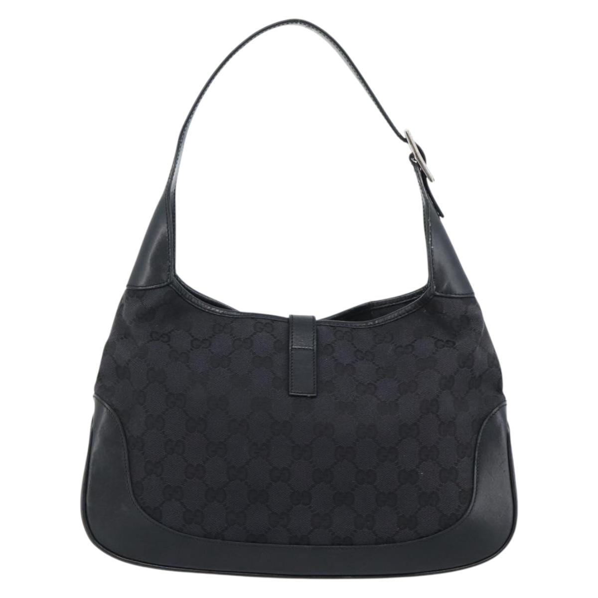 GUCCI GG Canvas Jackie Shoulder Bag Black Silver 001 3306 Auth 185100