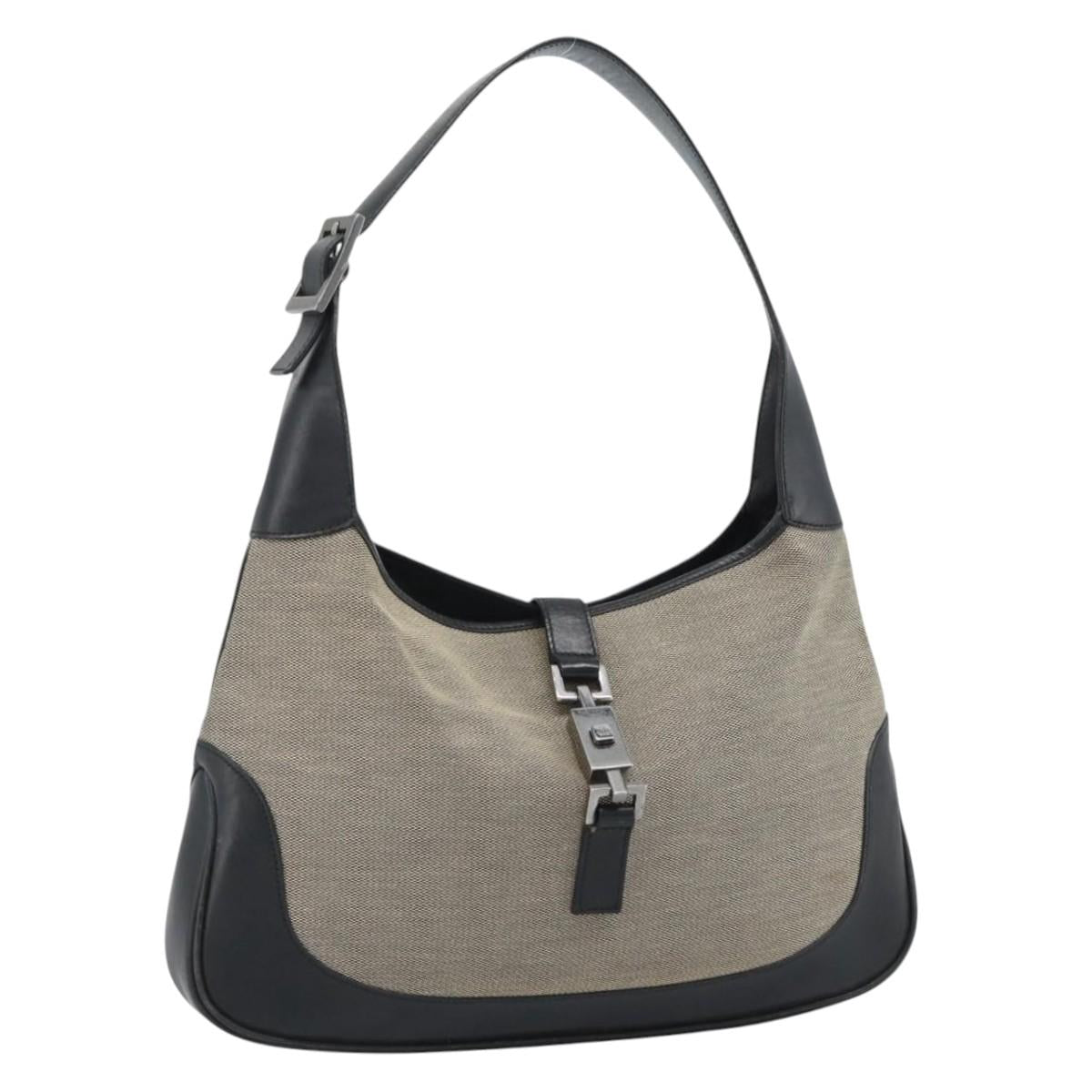 GUCCI Jackie Shoulder Bag Canvas Beige Silver 00963 Auth 185102V