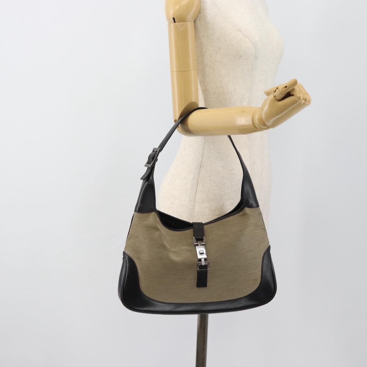 GUCCI Jackie Shoulder Bag Canvas Beige Silver 00963 Auth 185102V