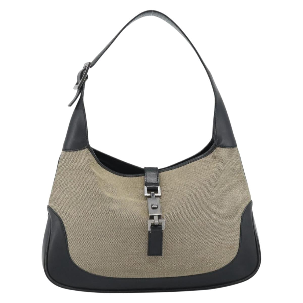 GUCCI Jackie Shoulder Bag Canvas Beige Silver 00963 Auth 185102V