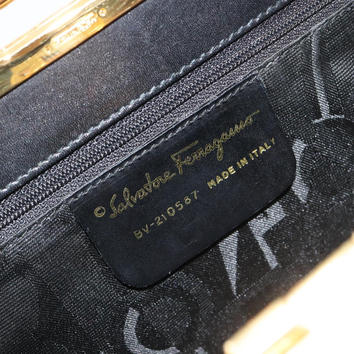 Salvatore Ferragamo Gancini Chain Shoulder Bag Leather Black Gold Auth 185103A