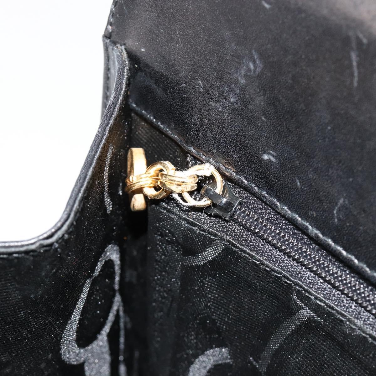 Salvatore Ferragamo Gancini Chain Shoulder Bag Leather Black Gold Auth 185103A