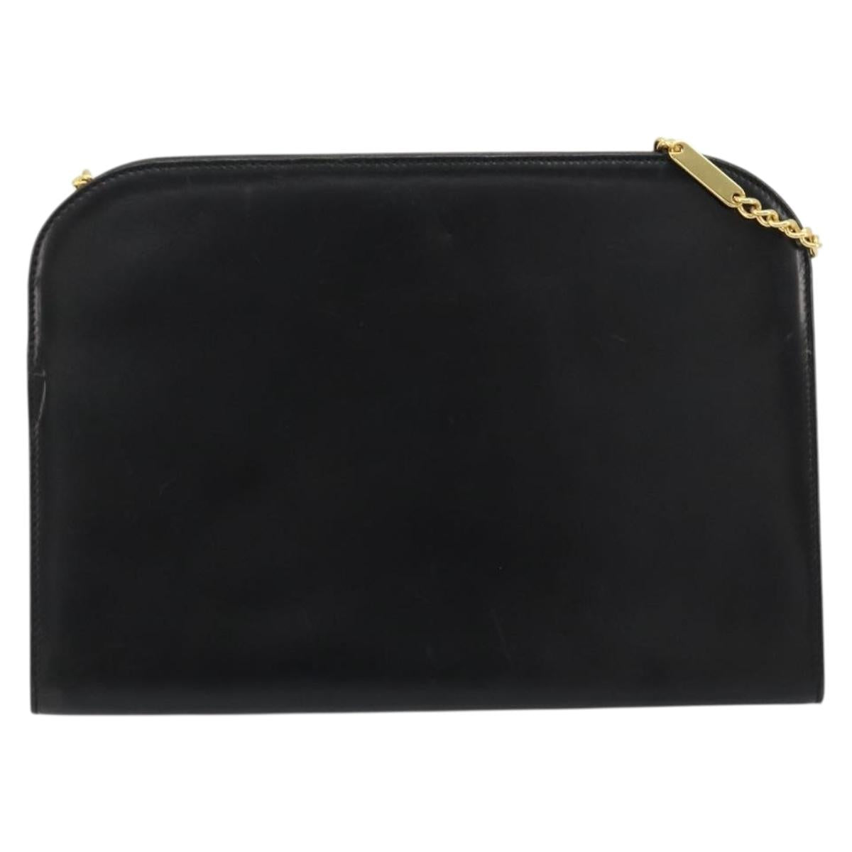 Salvatore Ferragamo Gancini Chain Shoulder Bag Leather Black Gold Auth 185103A