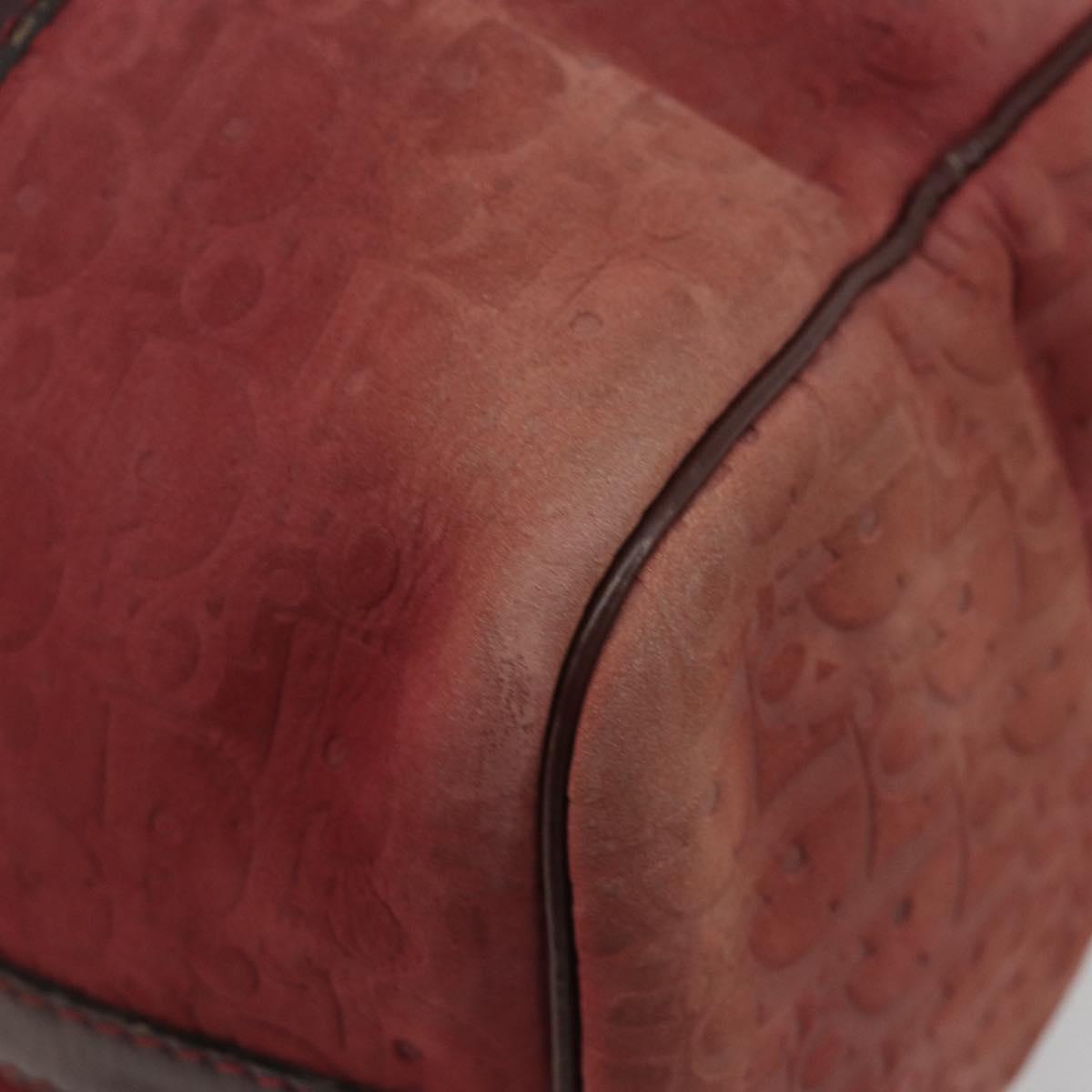 Christian Dior Trotter Canvas Boston Bag Suede Red Gold Auth 185105