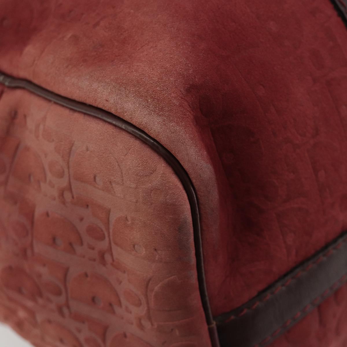 Christian Dior Trotter Canvas Boston Bag Suede Red Gold Auth 185105