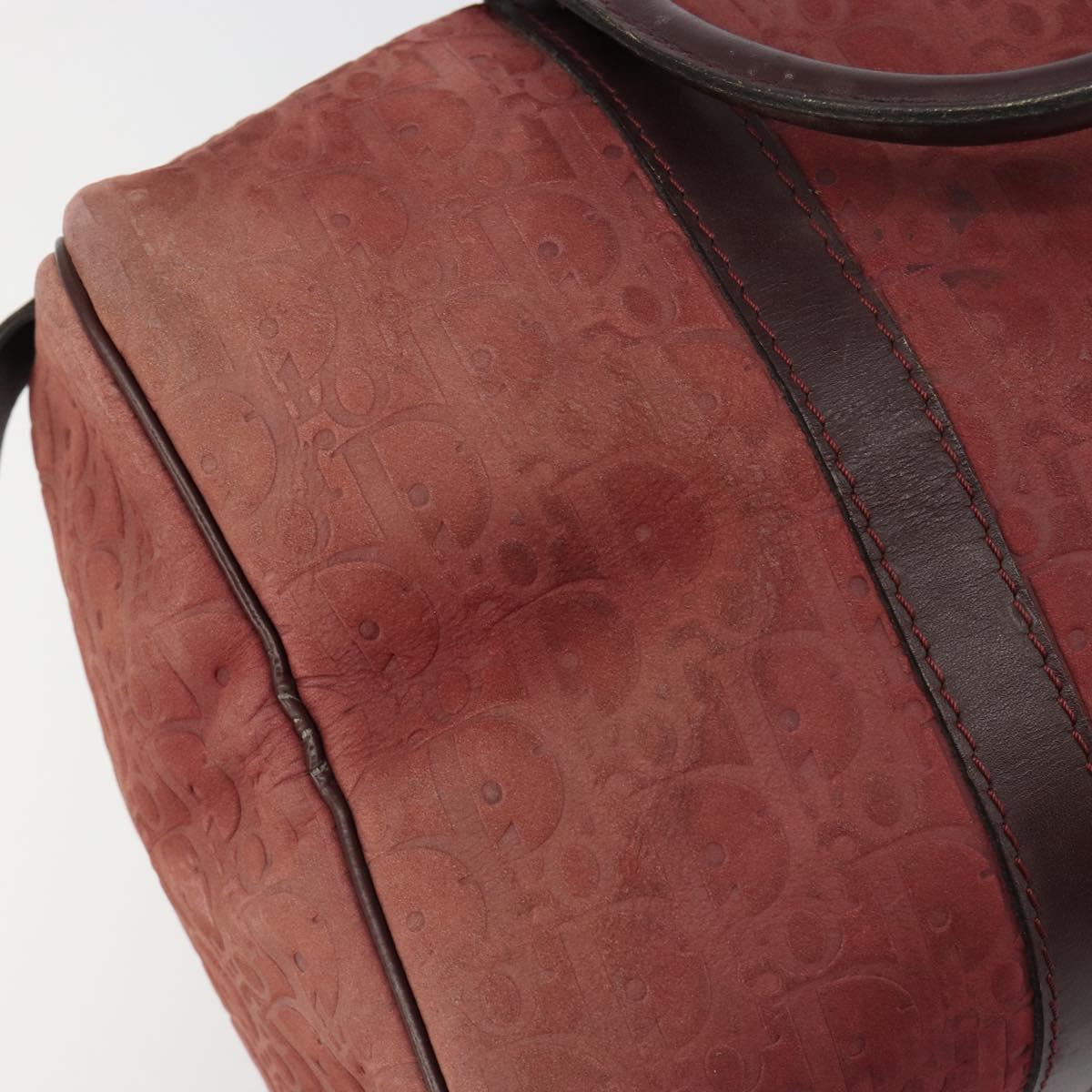 Christian Dior Trotter Canvas Boston Bag Suede Red Gold Auth 185105