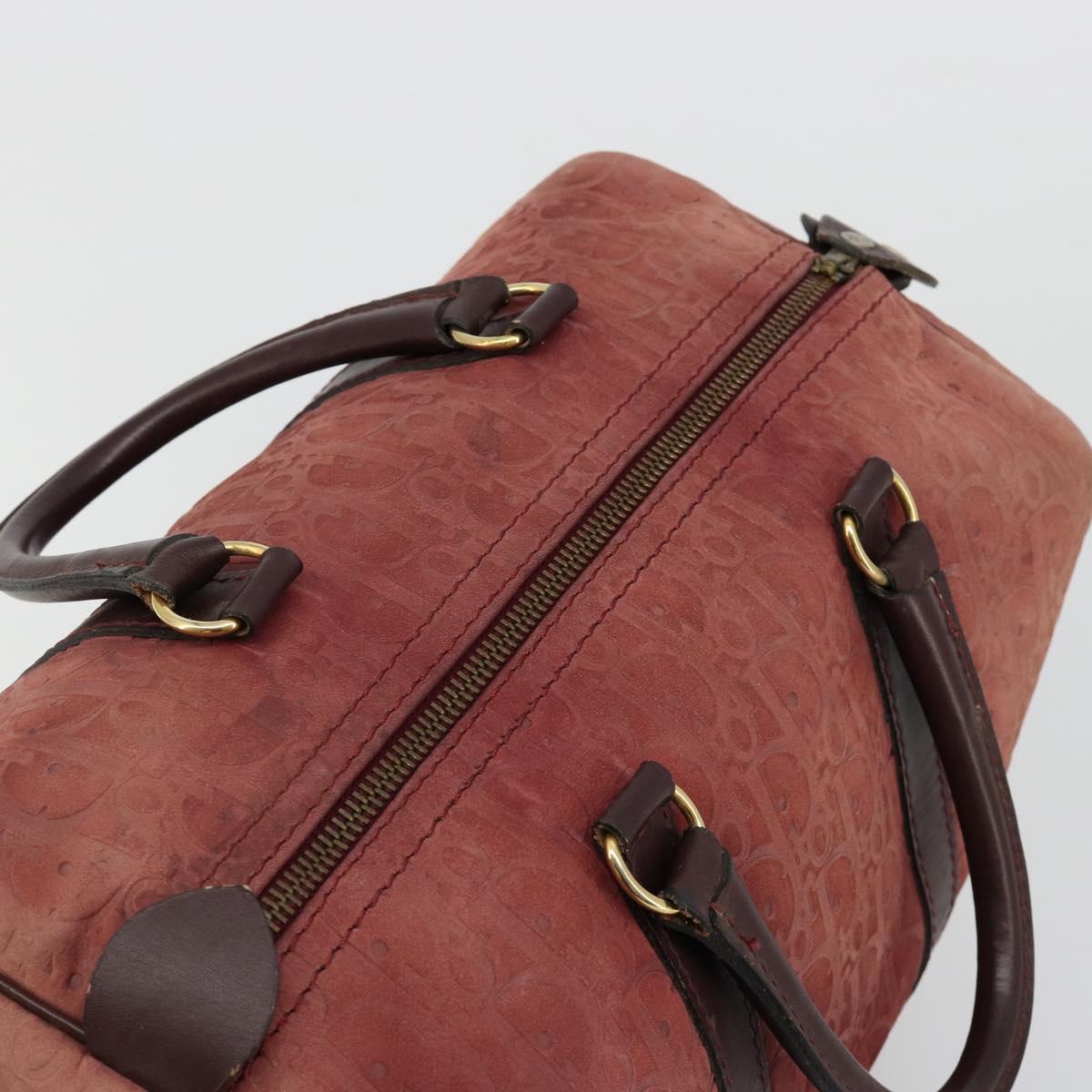 Christian Dior Trotter Canvas Boston Bag Suede Red Gold Auth 185105