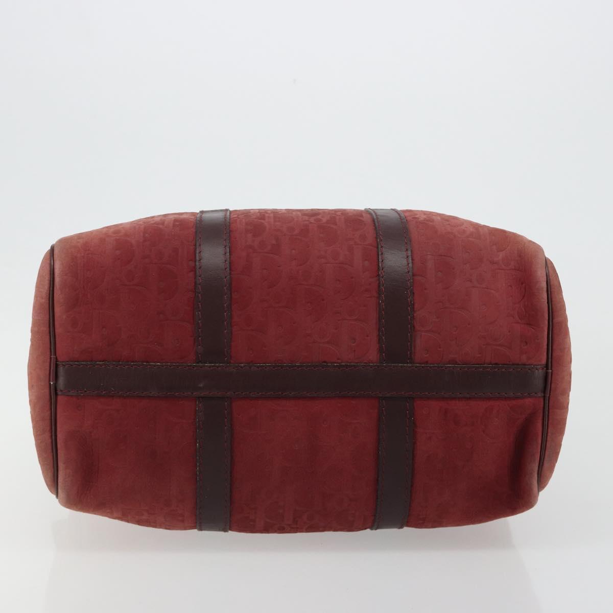 Christian Dior Trotter Canvas Boston Bag Suede Red Gold Auth 185105