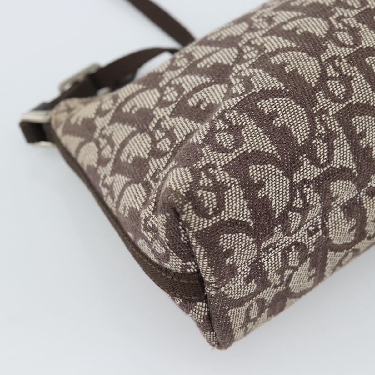 Christian Dior Trotter Canvas Shoulder Bag Brown Silver Auth 185106V
