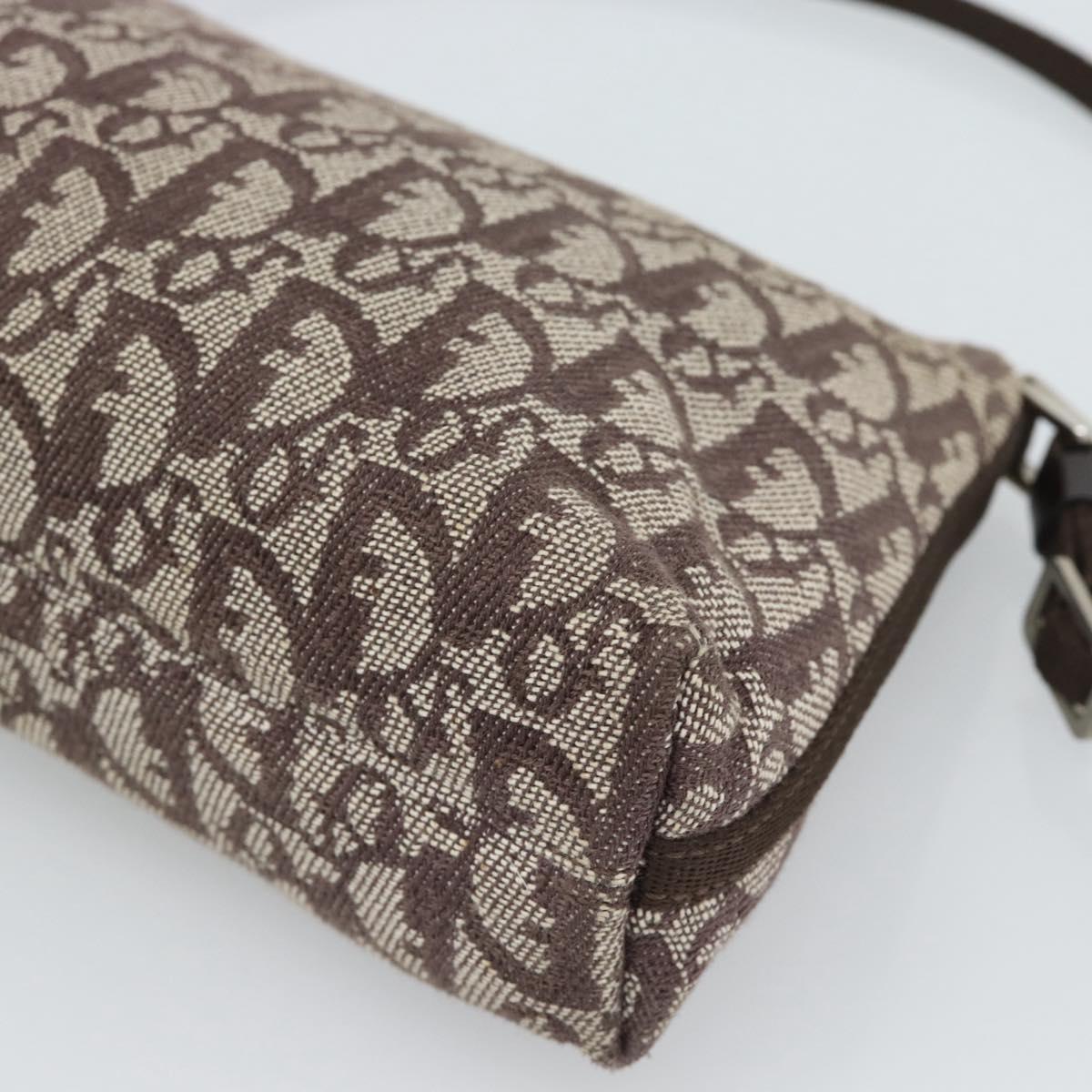Christian Dior Trotter Canvas Shoulder Bag Brown Silver Auth 185106V