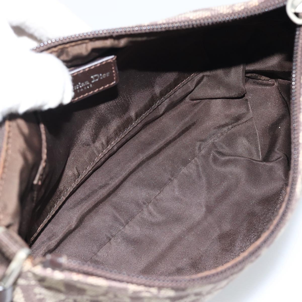 Christian Dior Trotter Canvas Shoulder Bag Brown Silver Auth 185106V