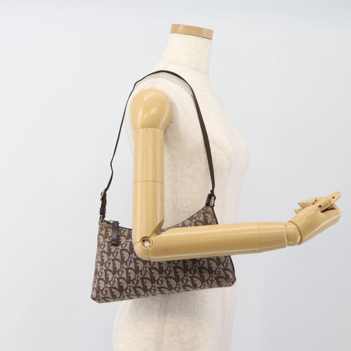 Christian Dior Trotter Canvas Shoulder Bag Brown Silver Auth 185106V
