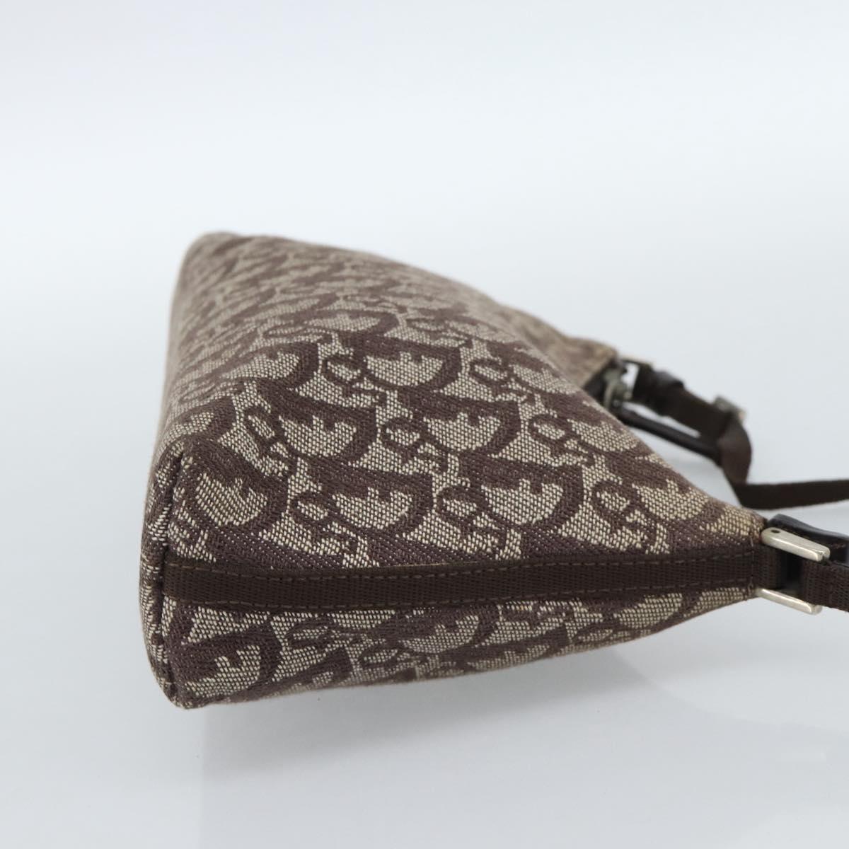 Christian Dior Trotter Canvas Shoulder Bag Brown Silver Auth 185106V