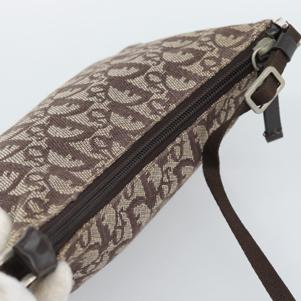 Christian Dior Trotter Canvas Shoulder Bag Brown Silver Auth 185106V