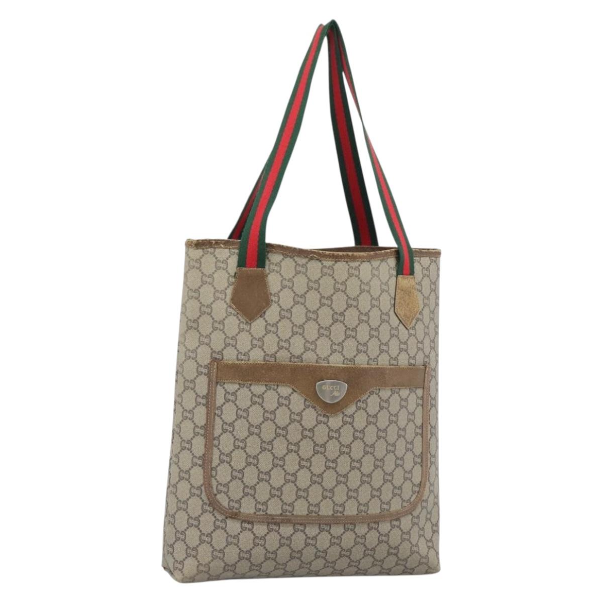 GUCCI GG Plus Supreme Tote Bag PVC Beige Gold Auth 185107