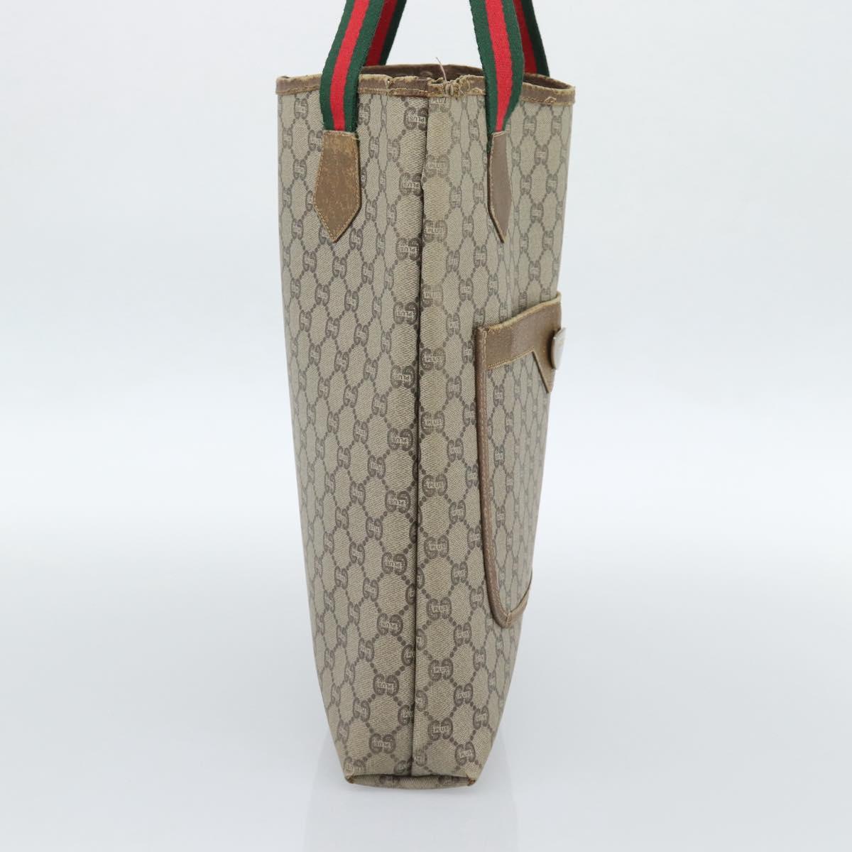 GUCCI GG Plus Supreme Tote Bag PVC Beige Gold Auth 185107