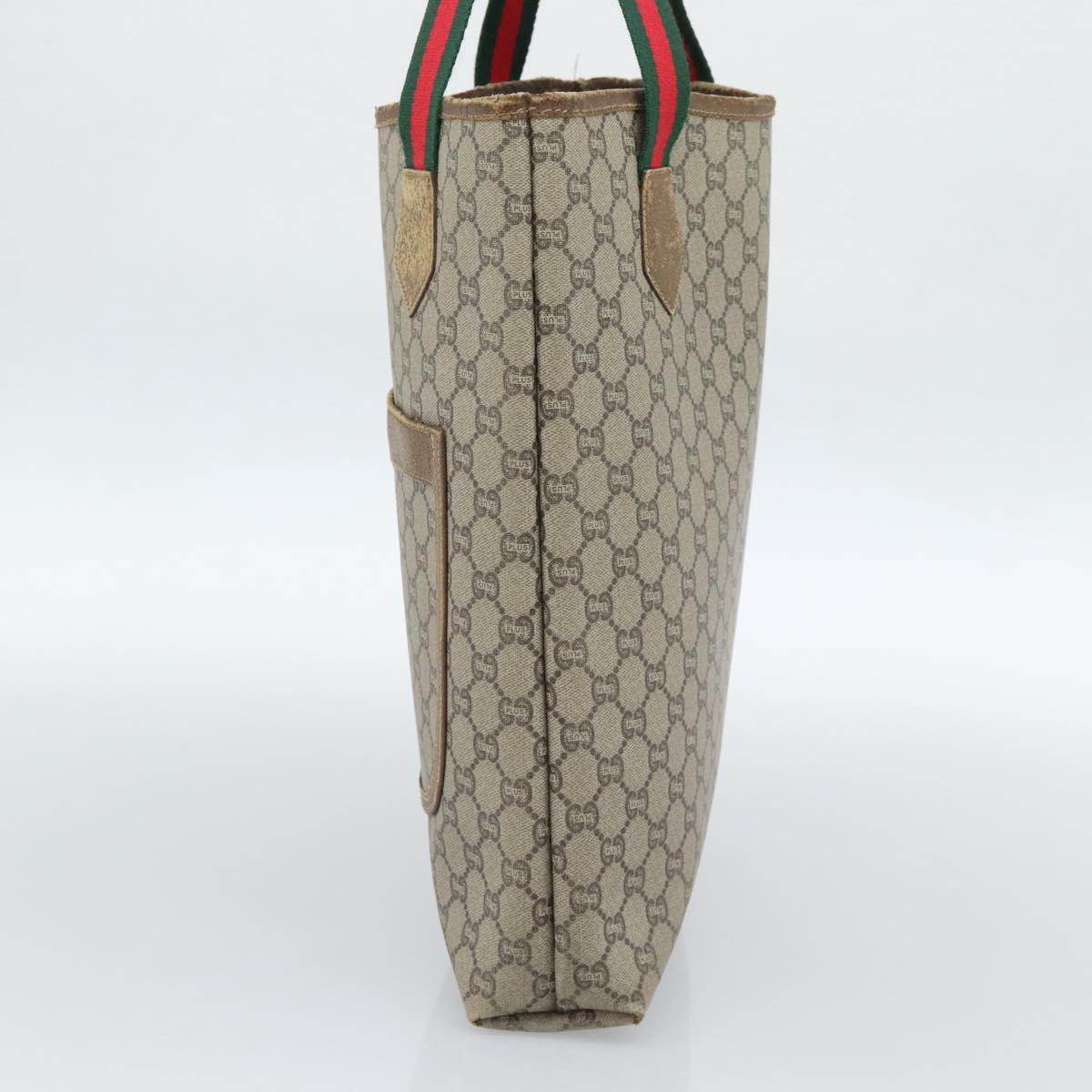 GUCCI GG Plus Supreme Tote Bag PVC Beige Gold Auth 185107