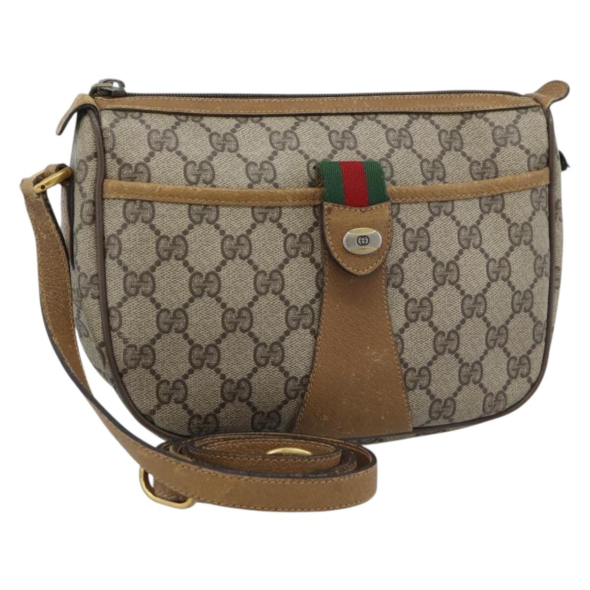 GUCCI GG Supreme Web Sherry Line Bag PVC Beige Gold 89 02 032 Auth 185108