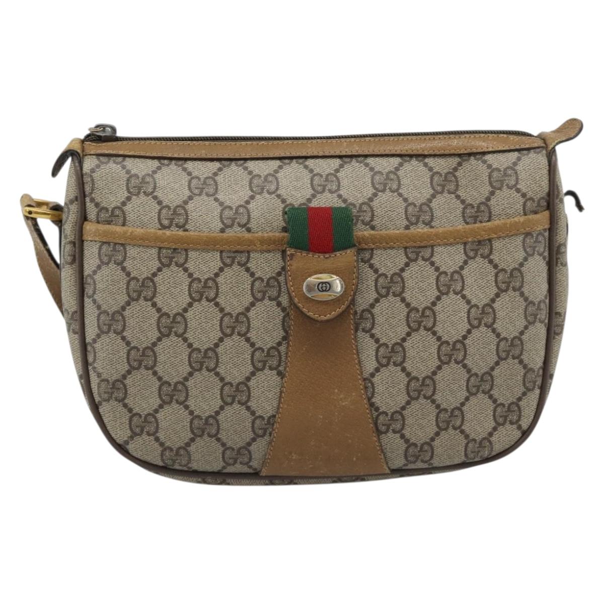 GUCCI GG Supreme Web Sherry Line Bag PVC Beige Gold 89 02 032 Auth 185108