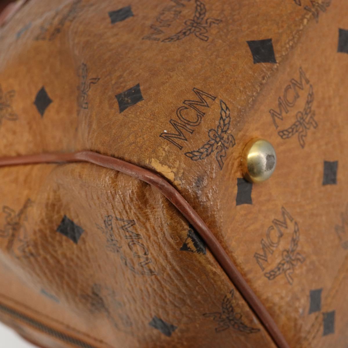MCM Vicetos Logogram Hand Bag PVC Leather Brown Gold Auth 185111