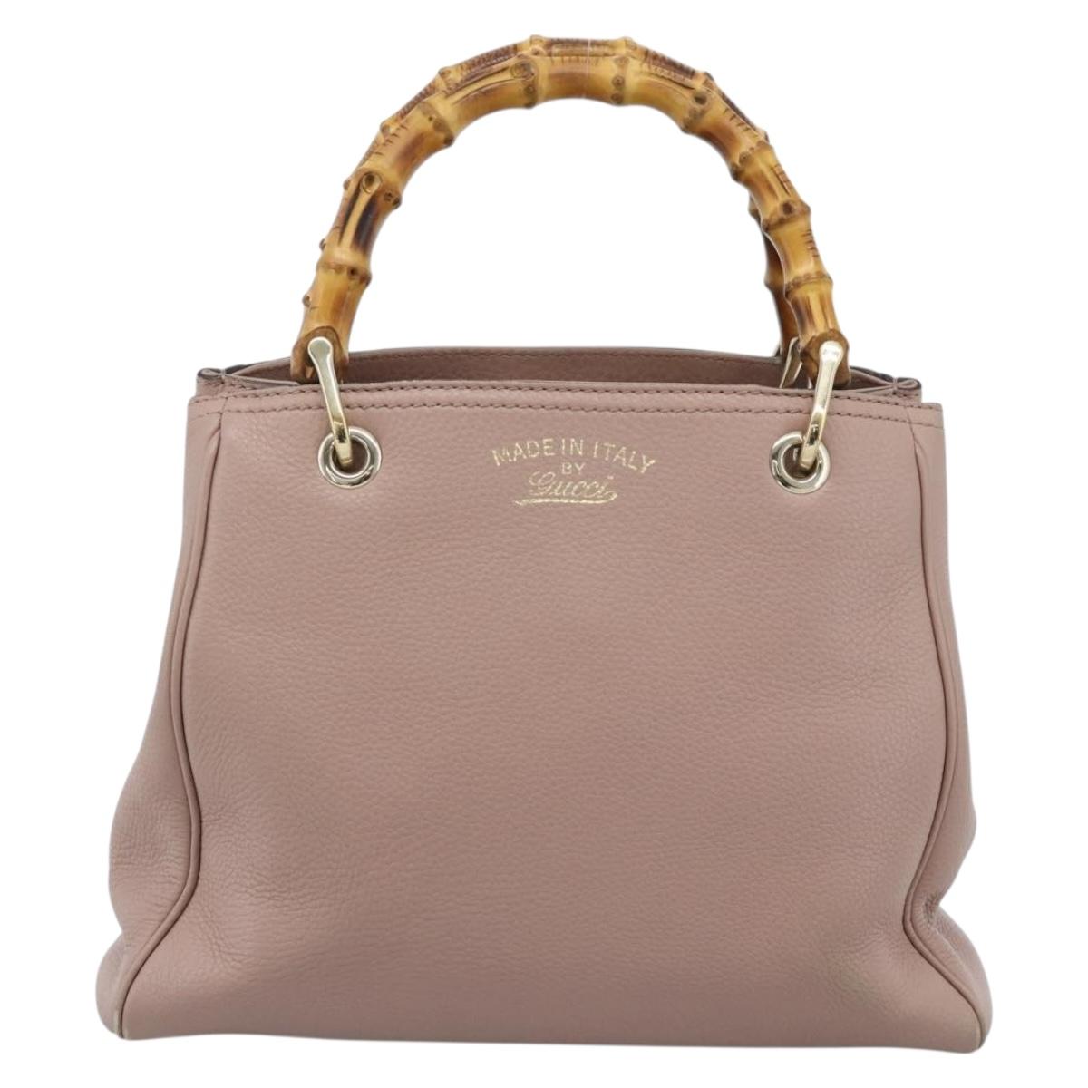 GUCCI Bamboo Hand Bag Leather Beige Gold 336032 Auth 185115A