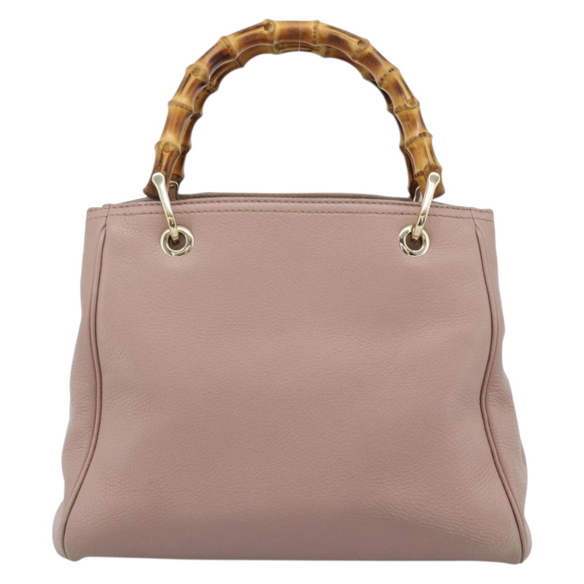 GUCCI Bamboo Hand Bag Leather Beige Gold 336032 Auth 185115A