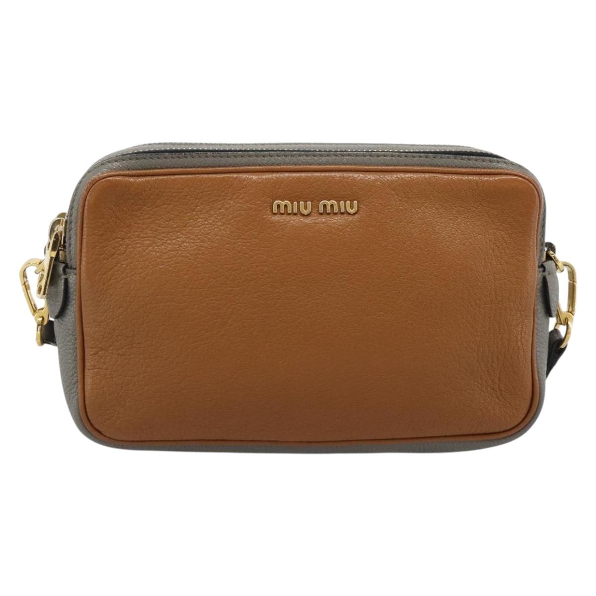 Miu Miu Shoulder Bag Leather Brown Gold Auth 185116A