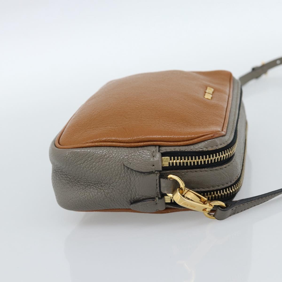 Miu Miu Shoulder Bag Leather Brown Gold Auth 185116A