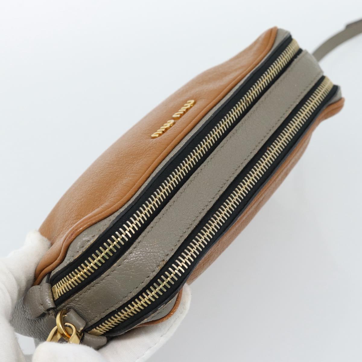 Miu Miu Shoulder Bag Leather Brown Gold Auth 185116A