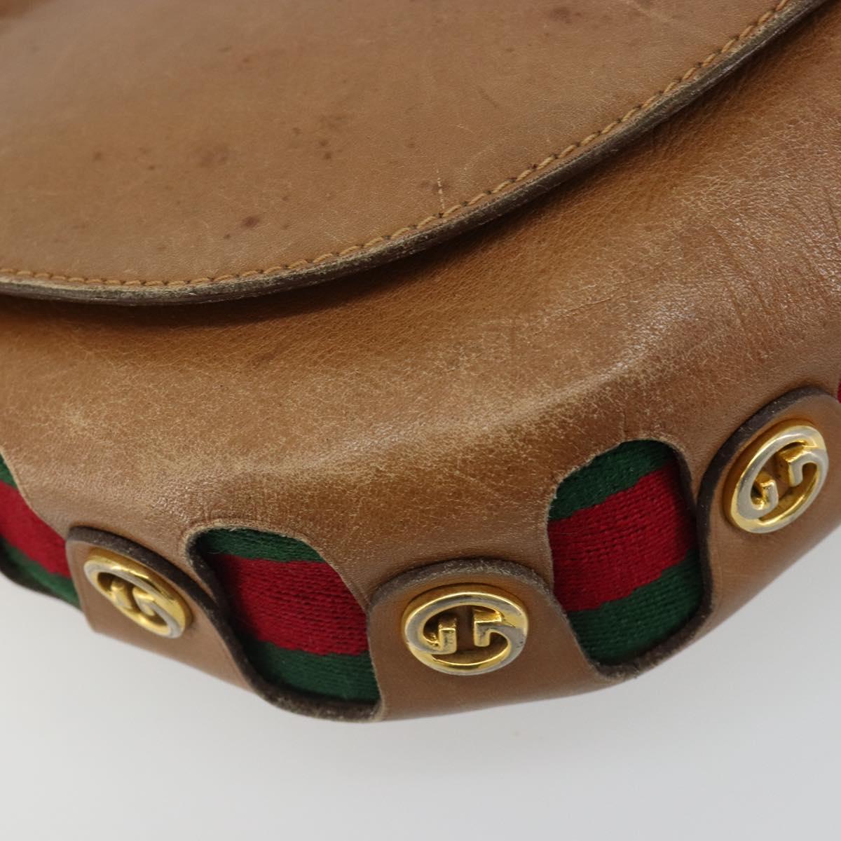 GUCCI Web Sherry Line Shoulder Bag Leather Brown Gold Auth 185117
