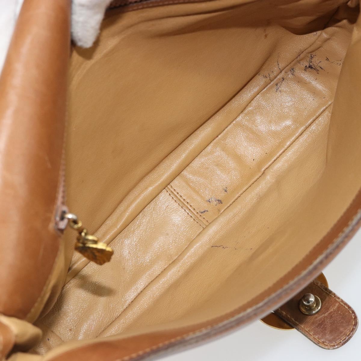 GUCCI Web Sherry Line Shoulder Bag Leather Brown Gold Auth 185117