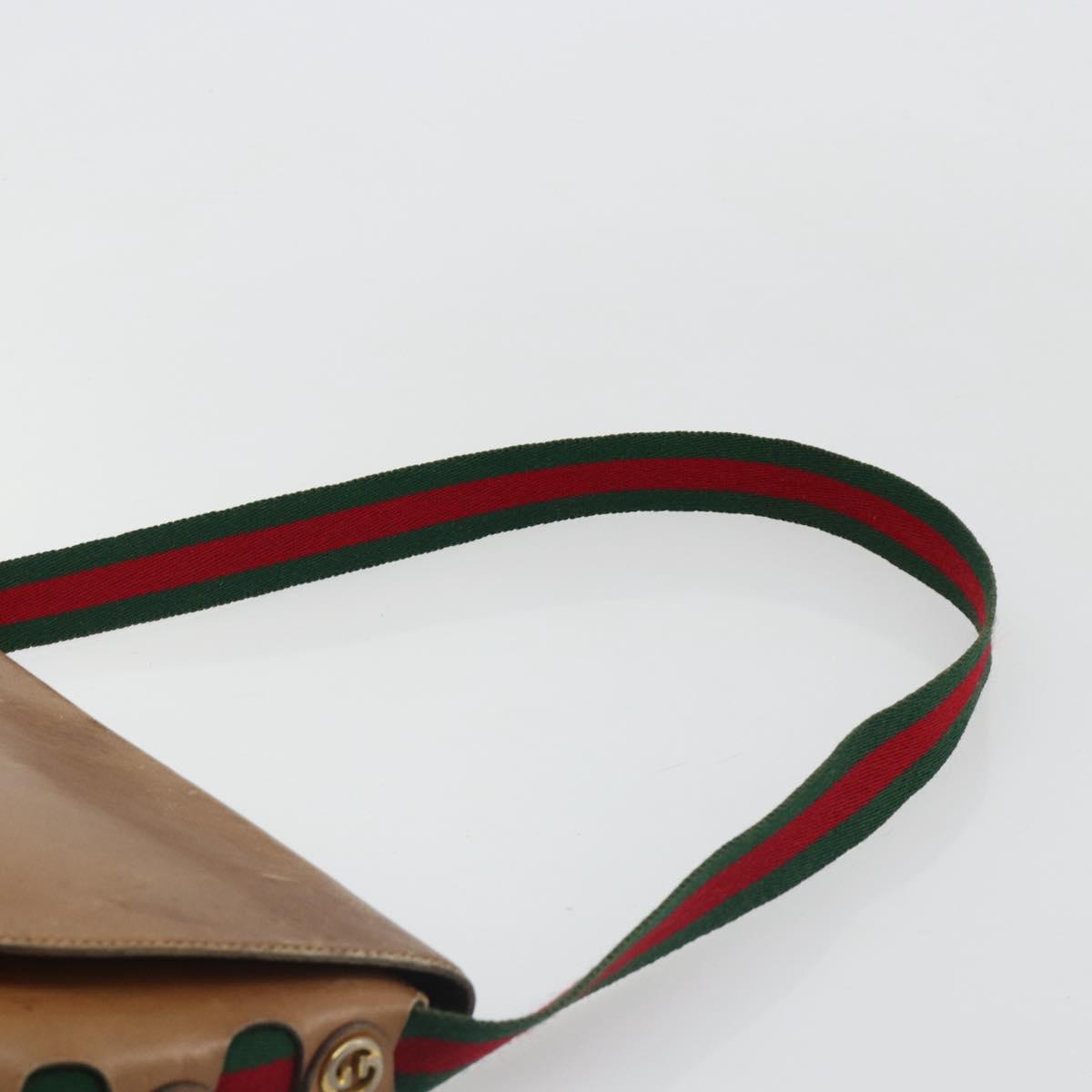 GUCCI Web Sherry Line Shoulder Bag Leather Brown Gold Auth 185117
