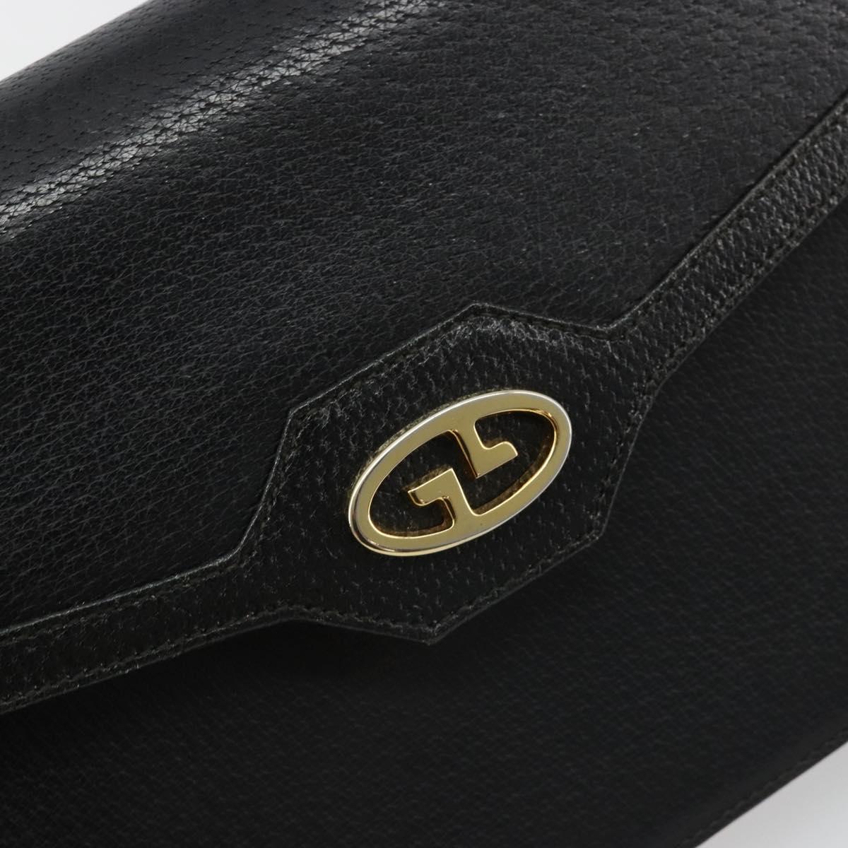 GUCCI Chain Shoulder Bag Leather Black Gold Auth 185118A