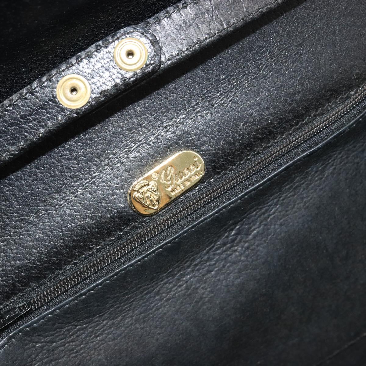 GUCCI Chain Shoulder Bag Leather Black Gold Auth 185118A