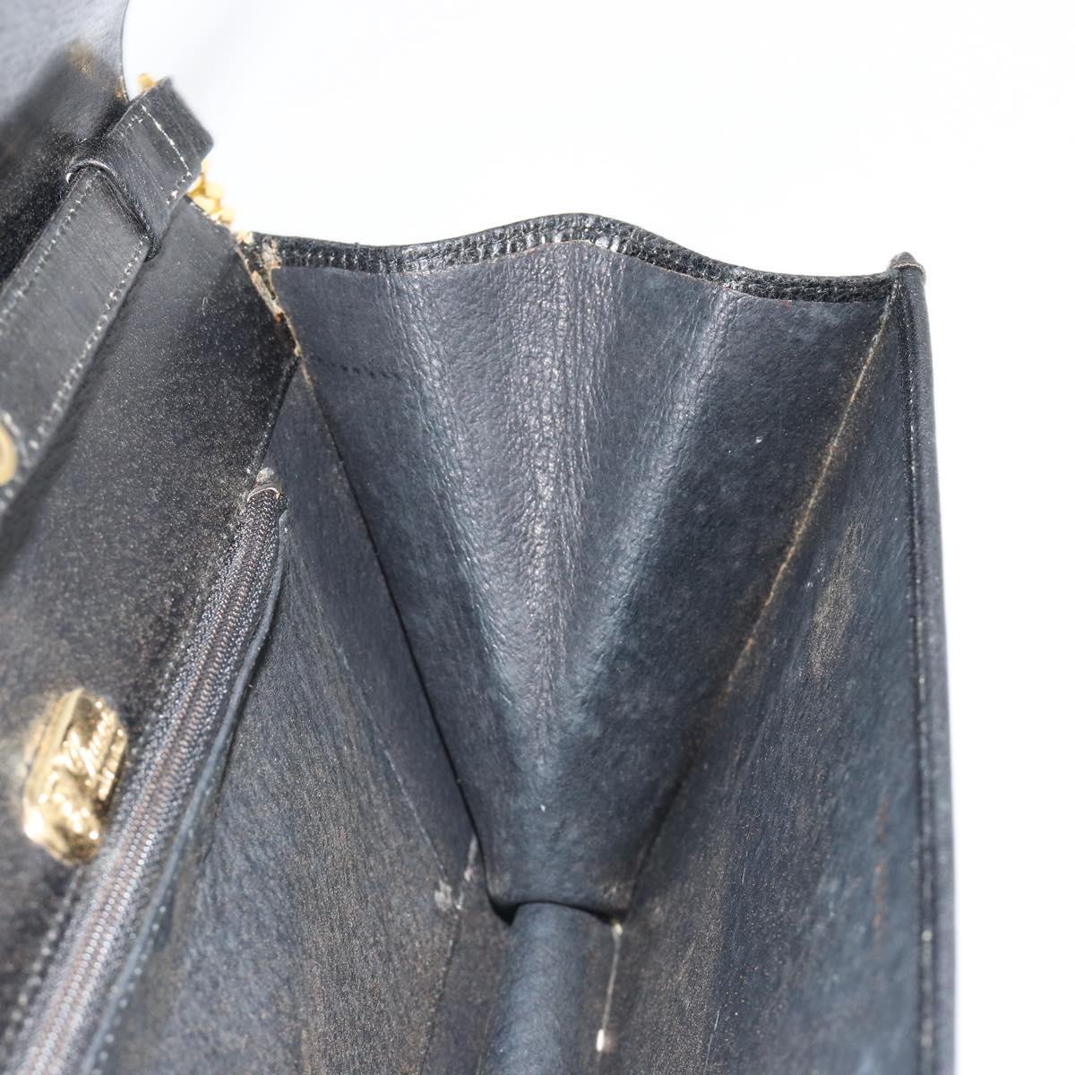 GUCCI Chain Shoulder Bag Leather Black Gold Auth 185118A
