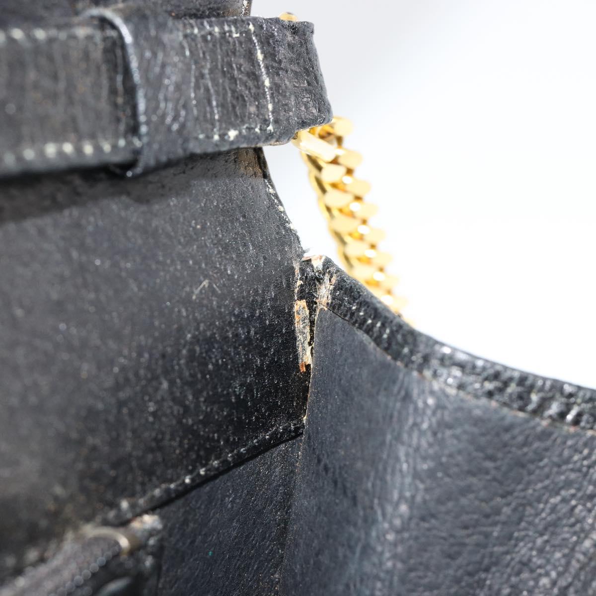 GUCCI Chain Shoulder Bag Leather Black Gold Auth 185118A
