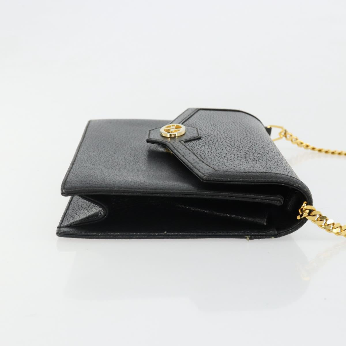 GUCCI Chain Shoulder Bag Leather Black Gold Auth 185118A
