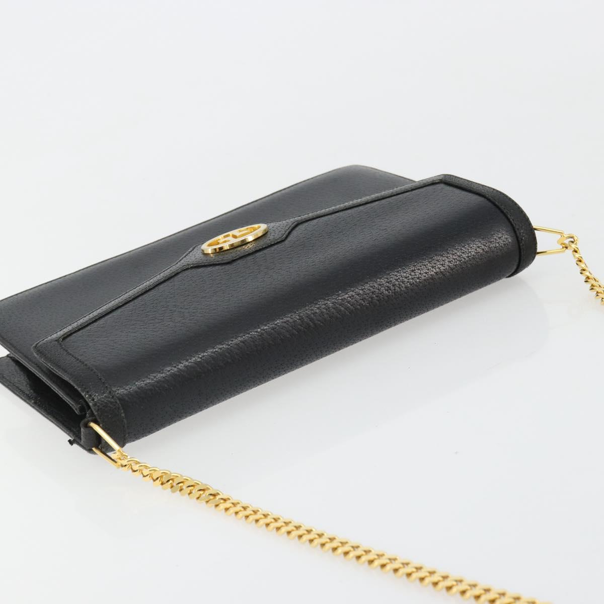 GUCCI Chain Shoulder Bag Leather Black Gold Auth 185118A