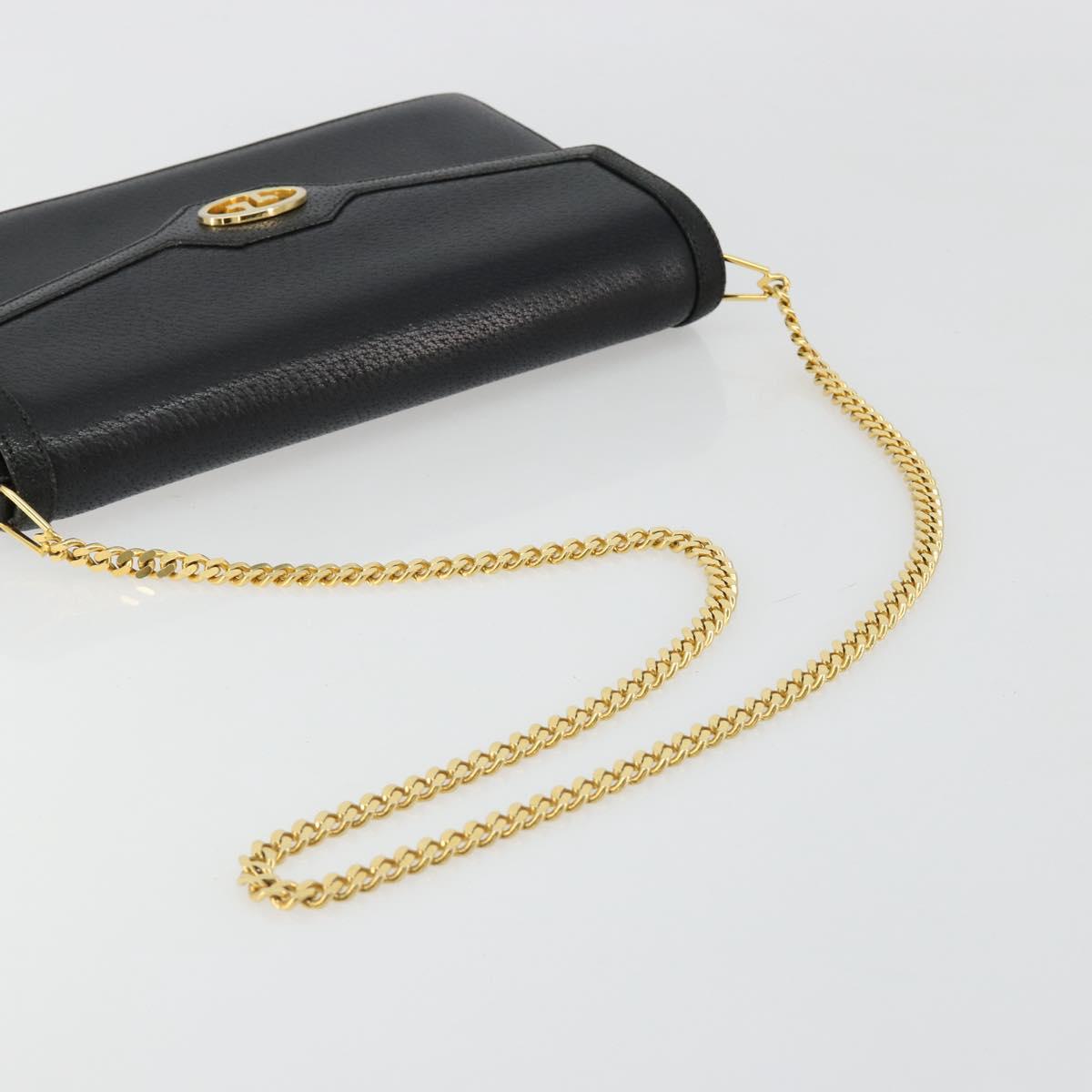 GUCCI Chain Shoulder Bag Leather Black Gold Auth 185118A