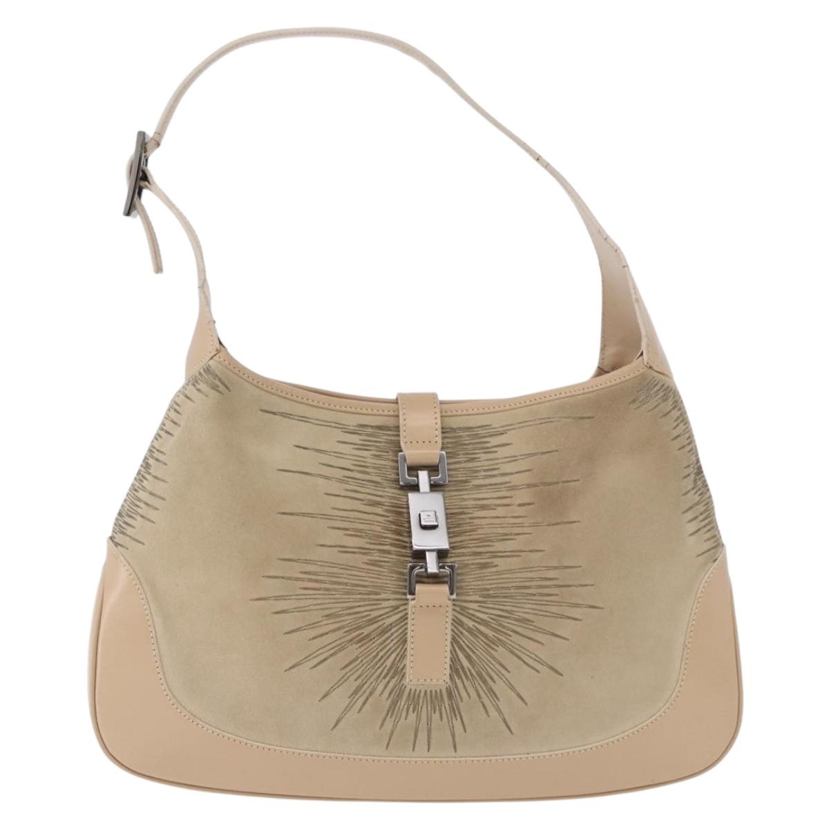 GUCCI Jackie Shoulder Bag Suede Beige Silver Auth 185120V